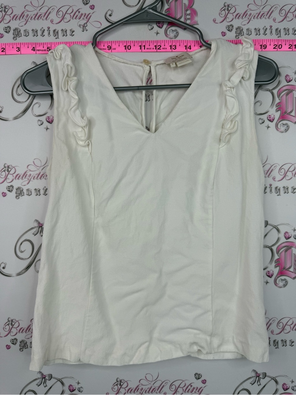 Kate spade tank top ruffles frilly shirt Cream V-Neck Ruffle Sleeve Tank Top